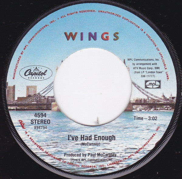 Wings - I've Had Enough - 7"