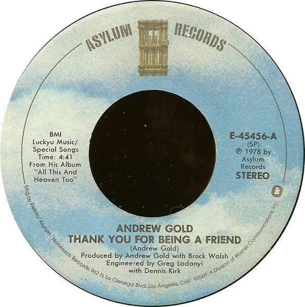 Andrew Gold - Thank You For Being A Friend - 7"